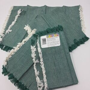 Set Of‎ 4 Heather Mist Table Napkin 17"x17" Green Cotton Fringe Decorative NWT